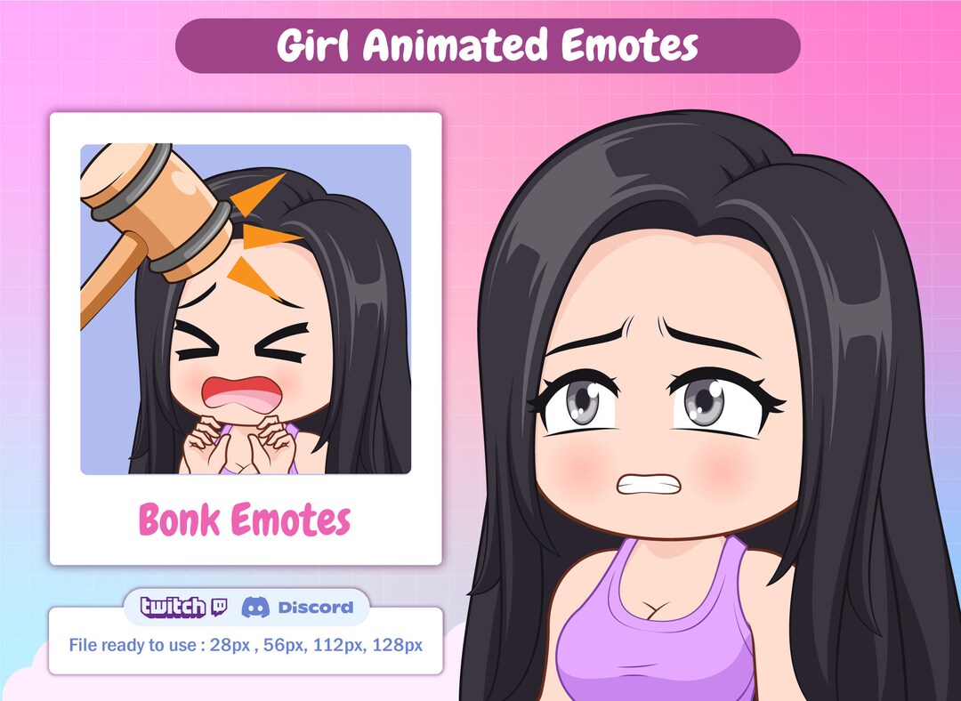 Bonk Girl Animated Emotes / Twitch Emotes Girl Black Hair - Etsy