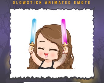 May include: A cartoon illustration of a person with brown hair holding two glowing light sticks, one blue and one pink, in front of a dark background.