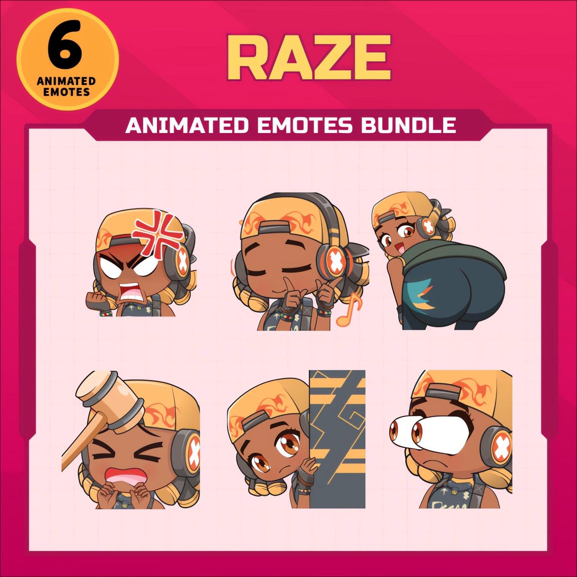 Raze Valorant Animated Emotes Bundle / 6 Twitch Emote - Etsy