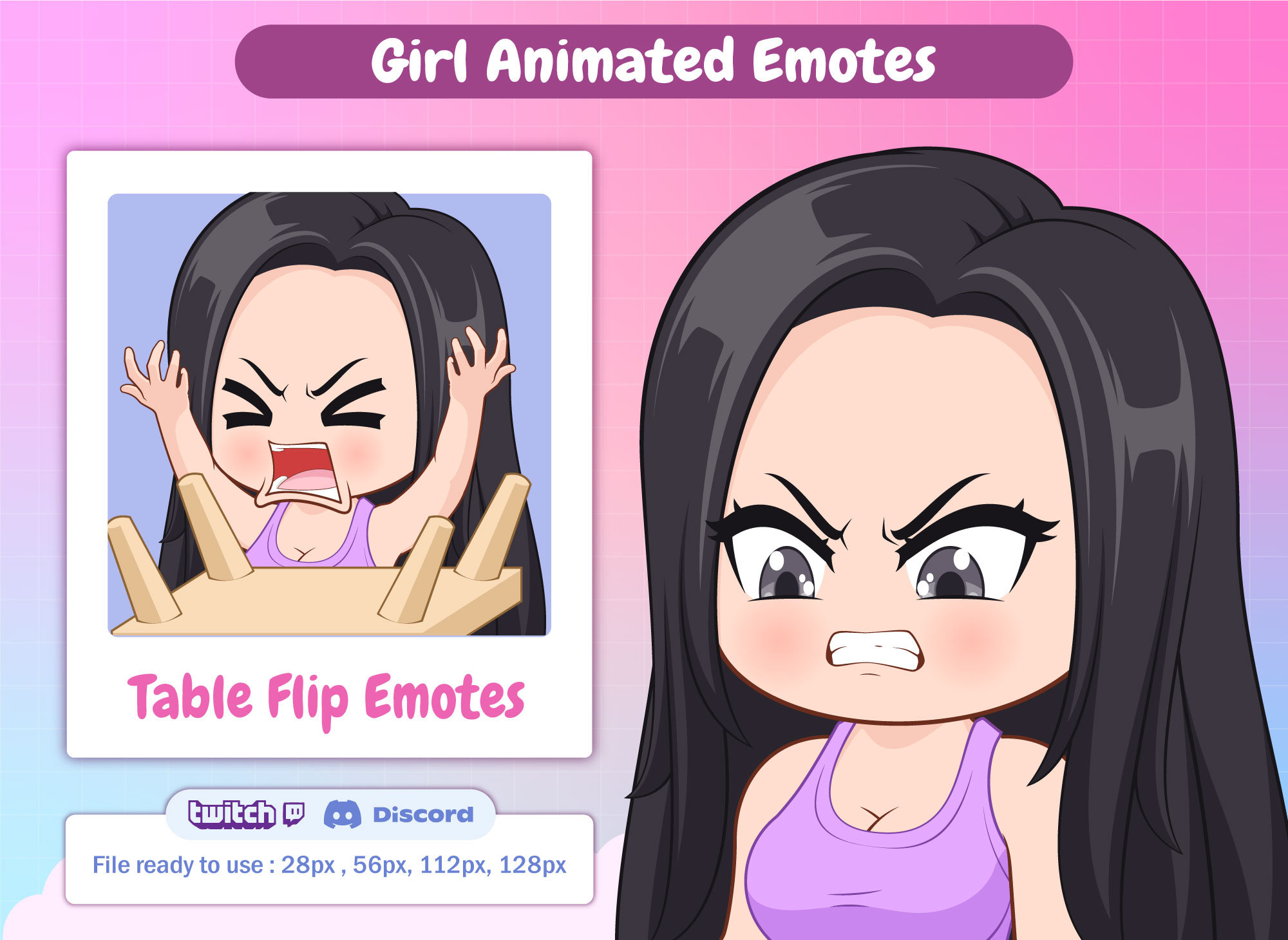 Table Flip Girl Animated Emotes / Twitch Emotes Girl Black Hair Etsy