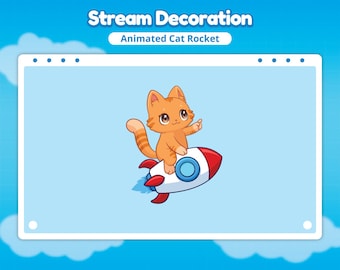 Cat Riding a Rocket Stream Decoration | animated stream decoration