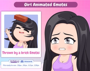 Thrown by a brick girl animated emotes / twitch emotes girl black hair