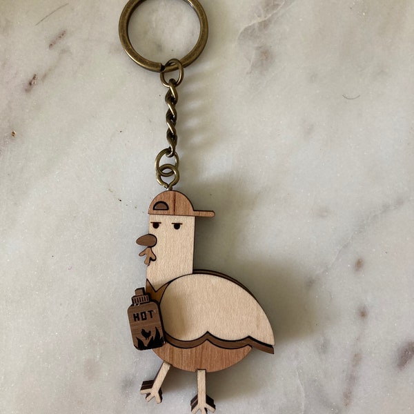 Keychain Cute Chicken Keychain Wooden Animal Keychain Siracha Kawaii Keychain Hot Sauce Lover Birthday Gift