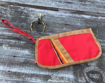 Vintage 80s Red Nylon Wristlet Purse Wallet Retro Sporty Minimalist Handbag