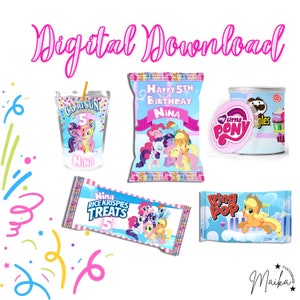 My Little Pony Digital Caprisun, Chip Bag, Rice Krispies, Pringles Can & Ring Pop Labels