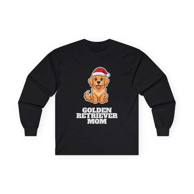 Golden Retriever Mom Christmas Shirt, Golden Santa Hat Tee, Golden Mom Gift, Xmas Top image 2