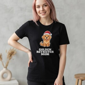 Golden Retriever Mom Christmas Shirt, Golden Santa Hat Tee, Golden Mom Gift, Xmas Top image 3