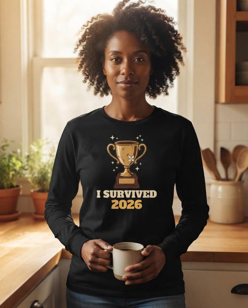 I Survived 2026 Trophy Tee, Funny Battered Trophy Shirt, We Made It Top Bild 3