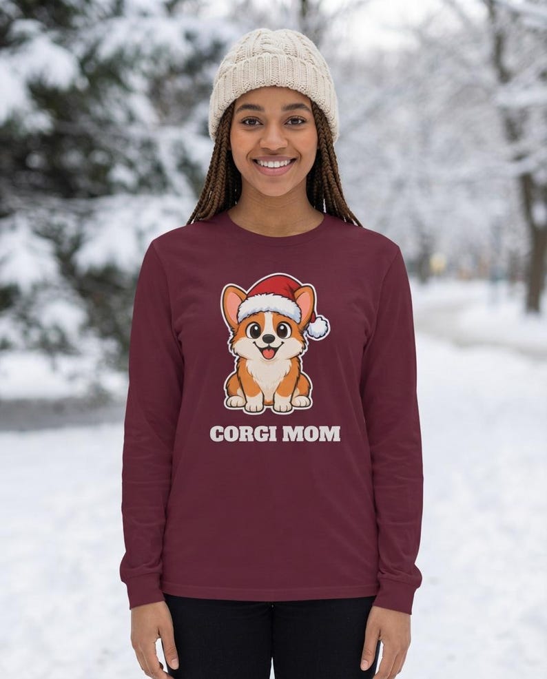 Corgi Mom Christmas Shirt, Corgi Santa Hat Tee, Corgi Mom Gift, Corgi Lover Top zdjęcie 8