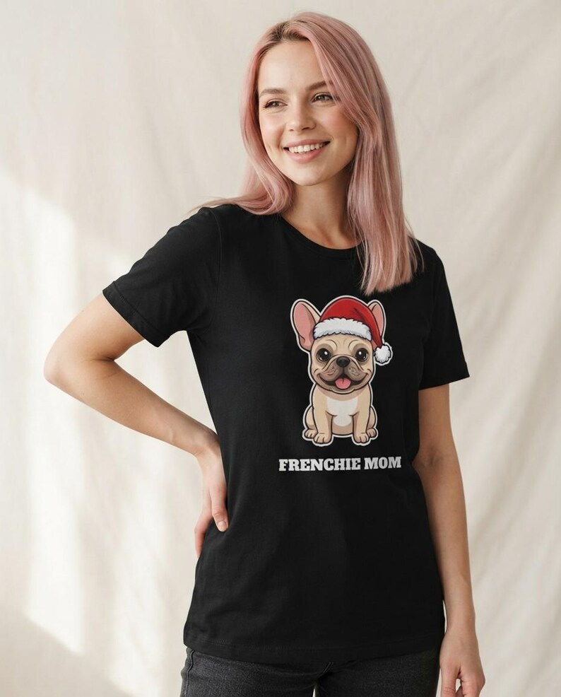 Camiseta navideña para mamás de bulldog francés, camiseta de Papá Noel para bulldog francés, regalo para mamás de bulldog francés, camiseta para amantes de los bulldogs franceses imagen 3