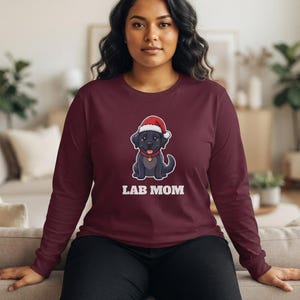 Lab Mom Christmas Shirt, Black Lab Santa Hat Tee, Lab Mom Gift, Lab Lover Top image 10