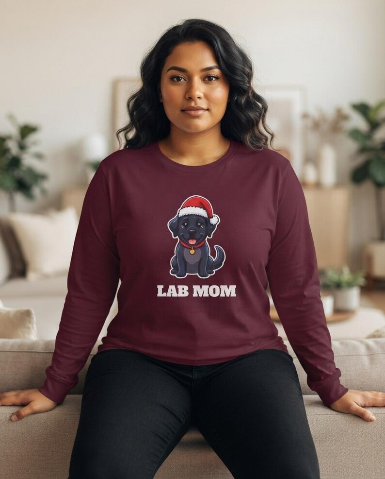 Lab Mom Christmas Shirt, Black Lab Santa Hat Tee, Lab Mom Gift, Lab Lover Top image 10