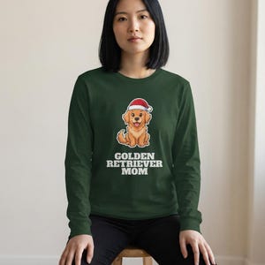 Golden Retriever Mom Christmas Shirt, Golden Santa Hat Tee, Golden Mom Gift, Xmas Top image 9