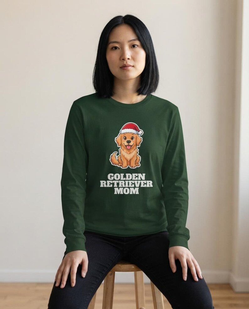 Golden Retriever Mom Christmas Shirt, Golden Santa Hat Tee, Golden Mom Gift, Xmas Top image 9
