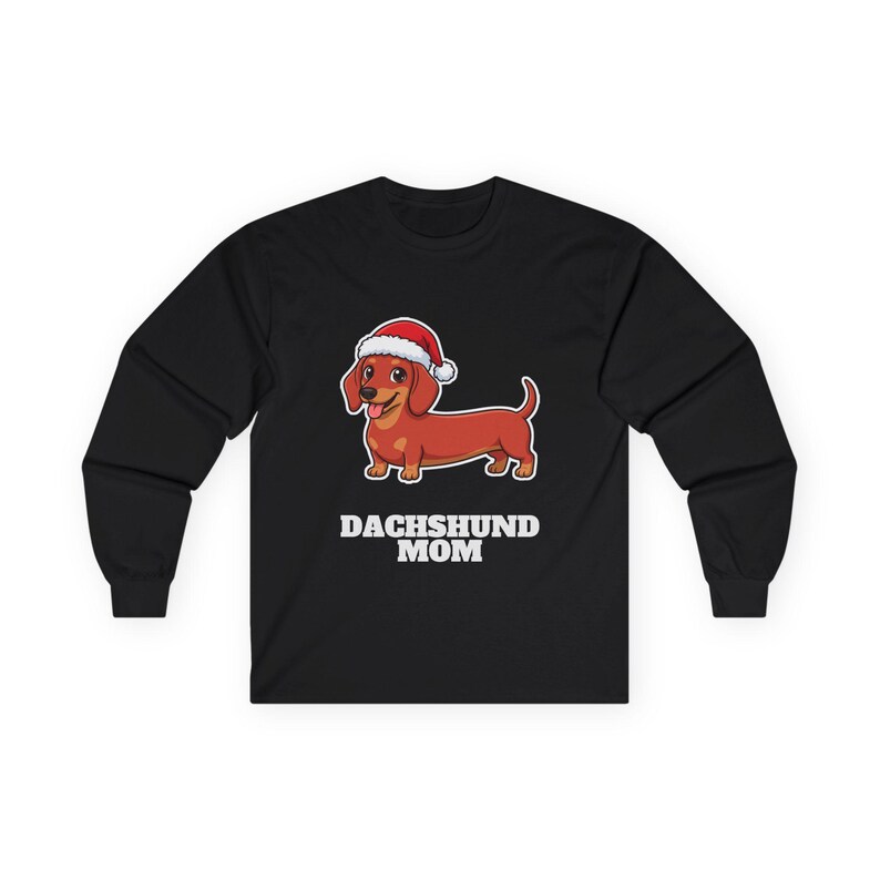 Dachshund Mom Christmas Shirt, Doxie Santa Hat Tee, Wiener Dog Mom Gift, Xmas Top afbeelding 2