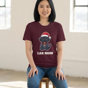 Lab Mom Christmas Shirt, Black Lab Santa Hat Tee, Lab Mom Gift, Lab Lover Top image 6
