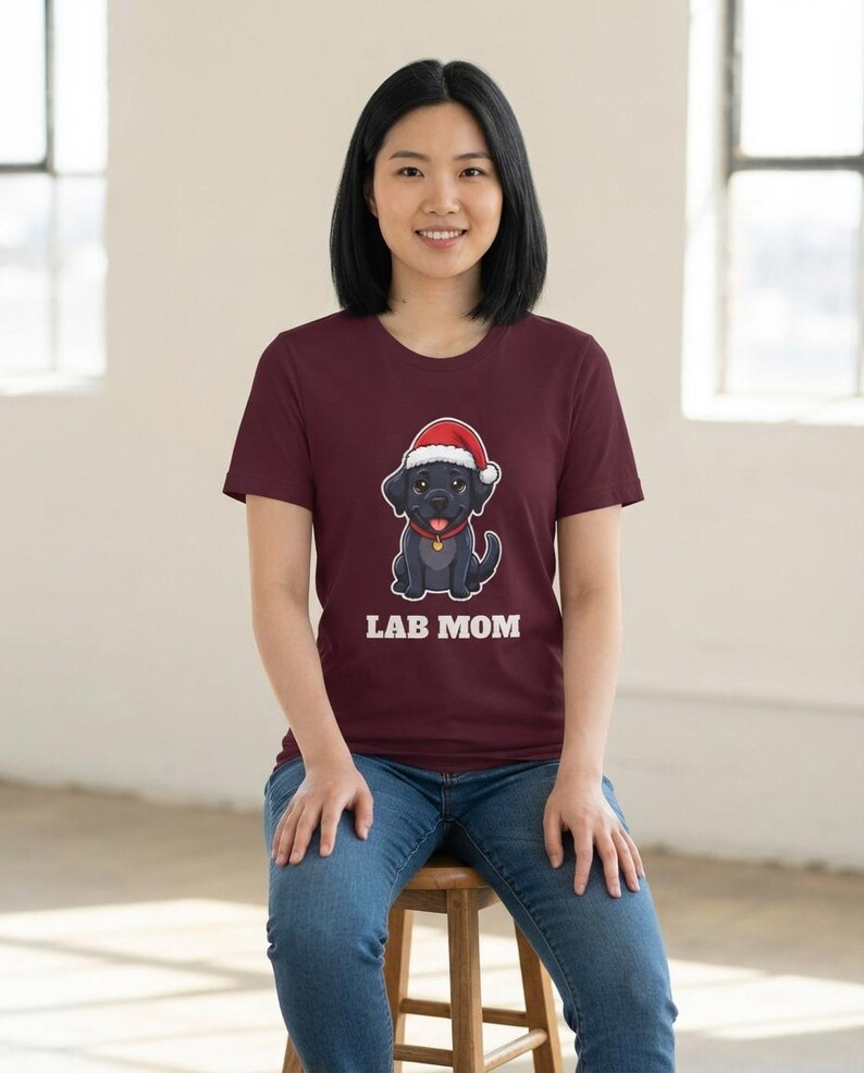 Lab Mom Christmas Shirt, Black Lab Santa Hat Tee, Lab Mom Gift, Lab Lover Top image 6