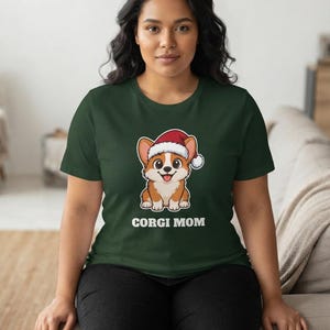 Corgi Mom Christmas Shirt, Corgi Santa Hat Tee, Corgi Mom Gift, Corgi Lover Top zdjęcie 10