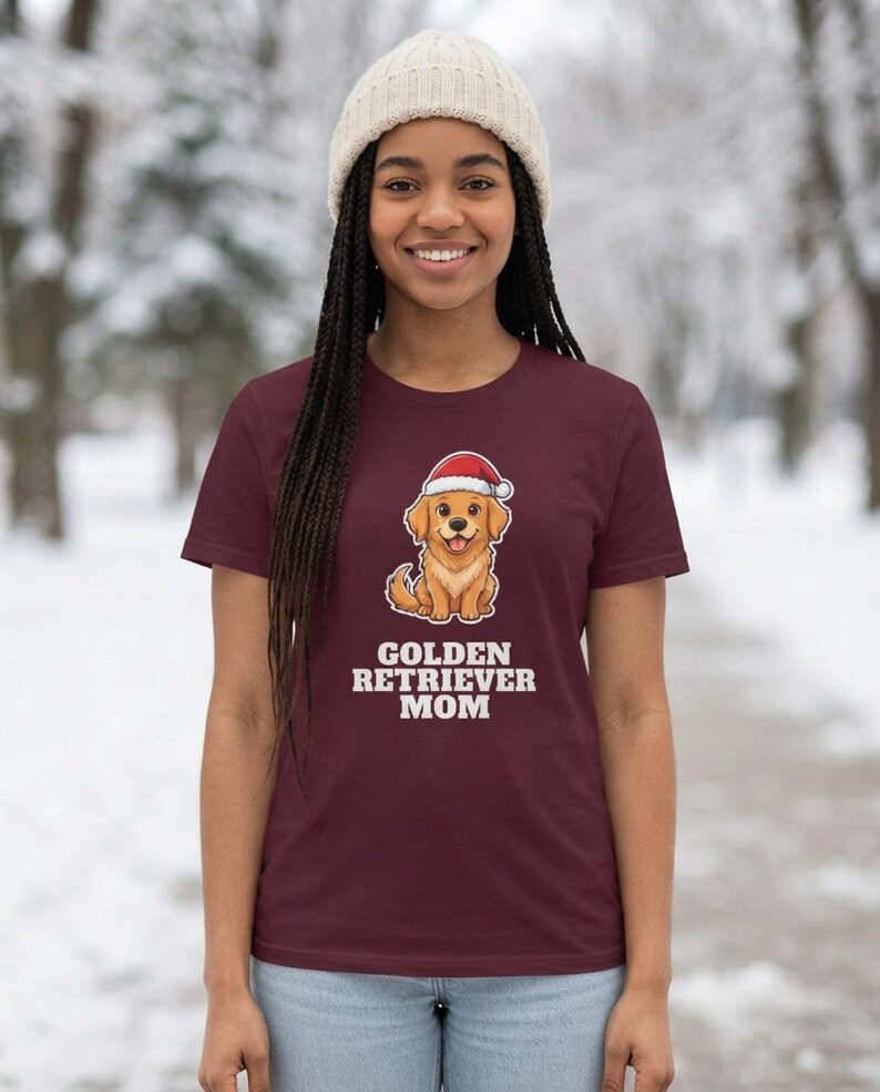 Golden Retriever Mom Christmas Shirt, Golden Santa Hat Tee, Golden Mom Gift, Xmas Top image 8
