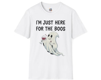 I'm Just Here for the Boos Shirt, Funny Halloween Wine Tee, Ghost Wine Glass Shirt, Spooky Season Gift for Wine Lovers
