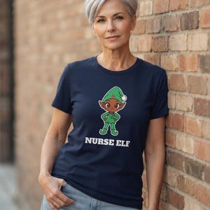 Nurse Elf Christmas Shirt, Cute Nurse Holiday Tee, Nurse Gift, Stethoscope Elf Top image 6