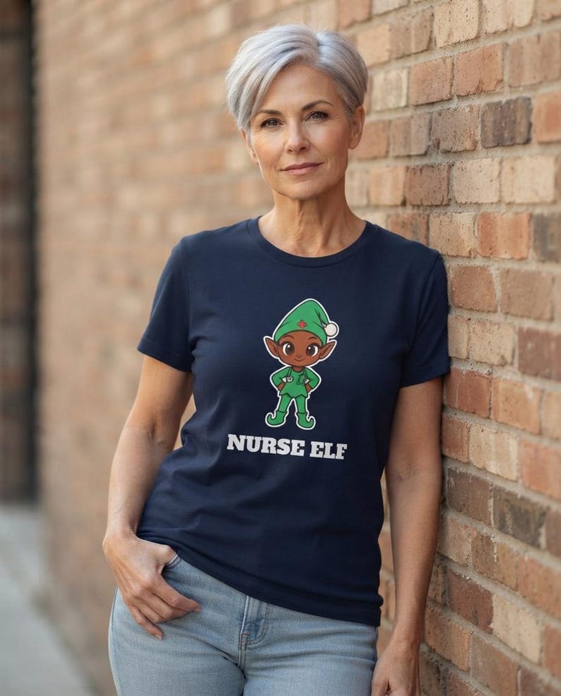 Nurse Elf Christmas Shirt, Cute Nurse Holiday Tee, Nurse Gift, Stethoscope Elf Top image 6