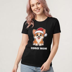 Corgi Mom Christmas Shirt, Corgi Santa Hat Tee, Corgi Mom Gift, Corgi Lover Top zdjęcie 3
