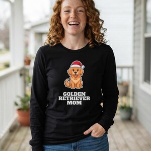 Golden Retriever Mom Christmas Shirt, Golden Santa Hat Tee, Golden Mom Gift, Xmas Top image 4