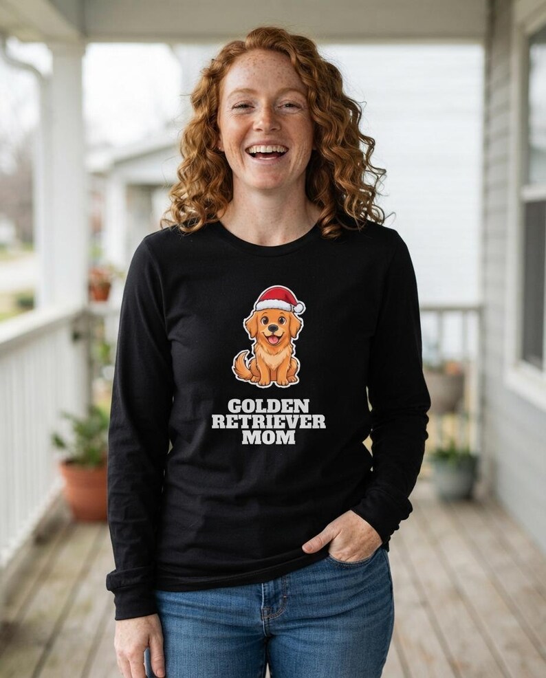 Golden Retriever Mom Christmas Shirt, Golden Santa Hat Tee, Golden Mom Gift, Xmas Top image 4