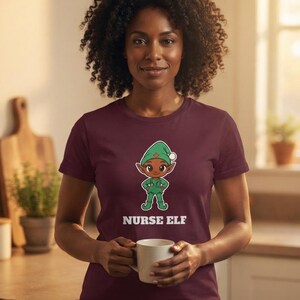 Nurse Elf Christmas Shirt, Cute Nurse Holiday Tee, Nurse Gift, Stethoscope Elf Top image 7