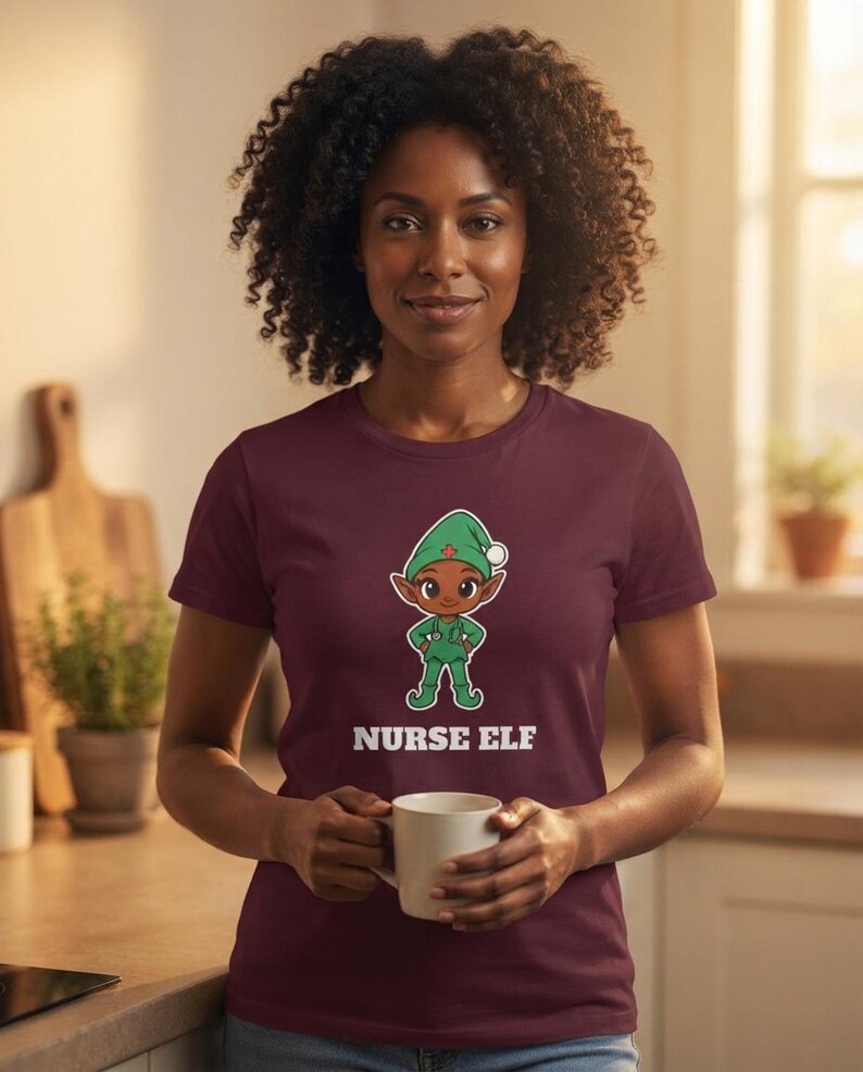 Nurse Elf Christmas Shirt, Cute Nurse Holiday Tee, Nurse Gift, Stethoscope Elf Top image 7