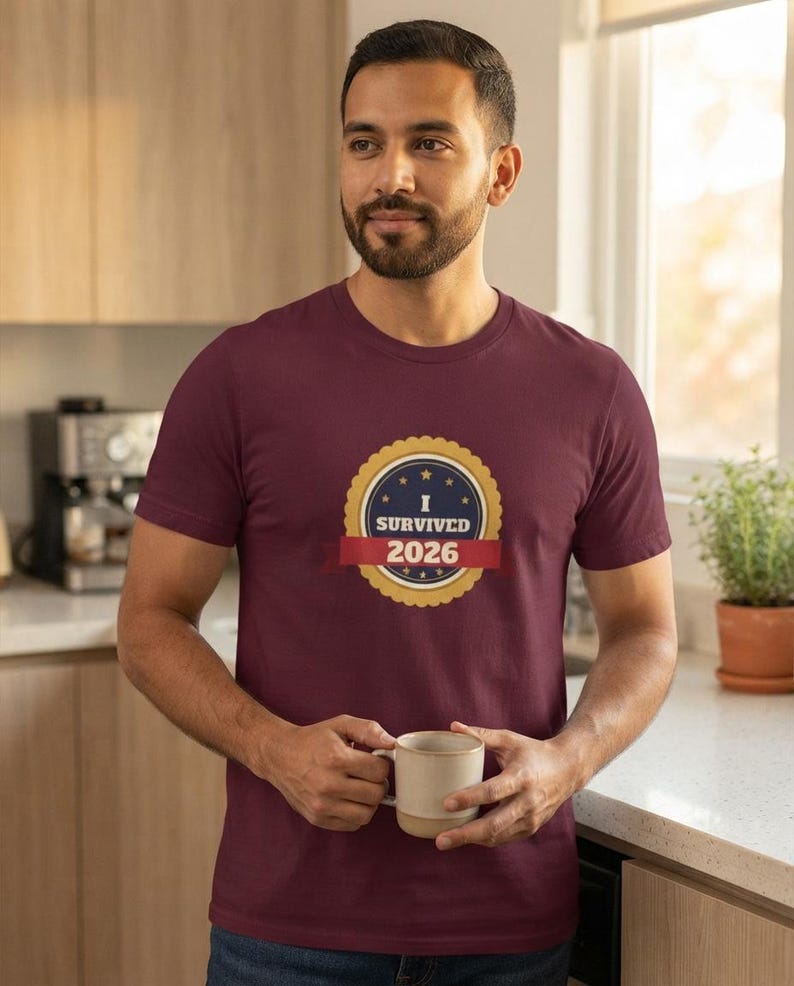 Camiseta "Sobreviví al 2026", Camiseta divertida con insignia de superviviente, Camiseta de Año Nuevo, Camiseta "Lo logramos" imagen 5