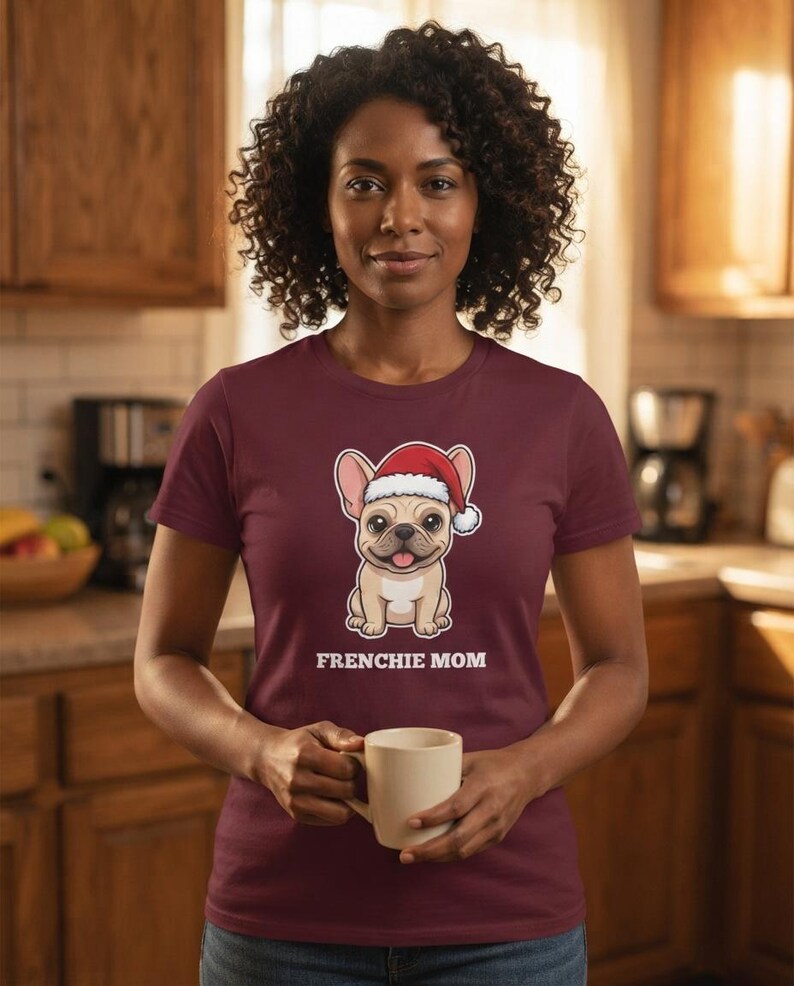 Camiseta navideña para mamás de bulldog francés, camiseta de Papá Noel para bulldog francés, regalo para mamás de bulldog francés, camiseta para amantes de los bulldogs franceses imagen 7