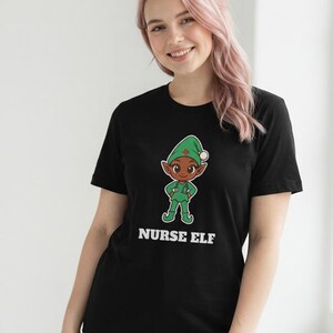 Nurse Elf Christmas Shirt, Cute Nurse Holiday Tee, Nurse Gift, Stethoscope Elf Top image 3