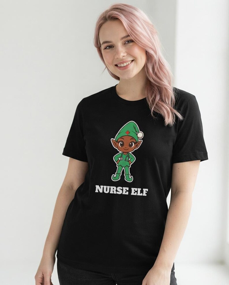 Nurse Elf Christmas Shirt, Cute Nurse Holiday Tee, Nurse Gift, Stethoscope Elf Top image 3