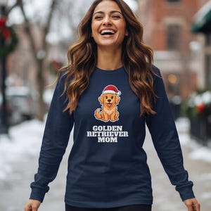 Golden Retriever Mom Christmas Shirt, Golden Santa Hat Tee, Golden Mom Gift, Xmas Top image 5