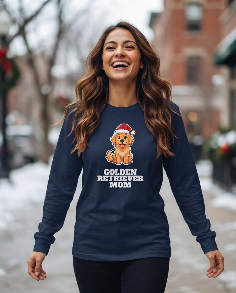 Golden Retriever Mom Christmas Shirt, Golden Santa Hat Tee, Golden Mom Gift, Xmas Top image 5
