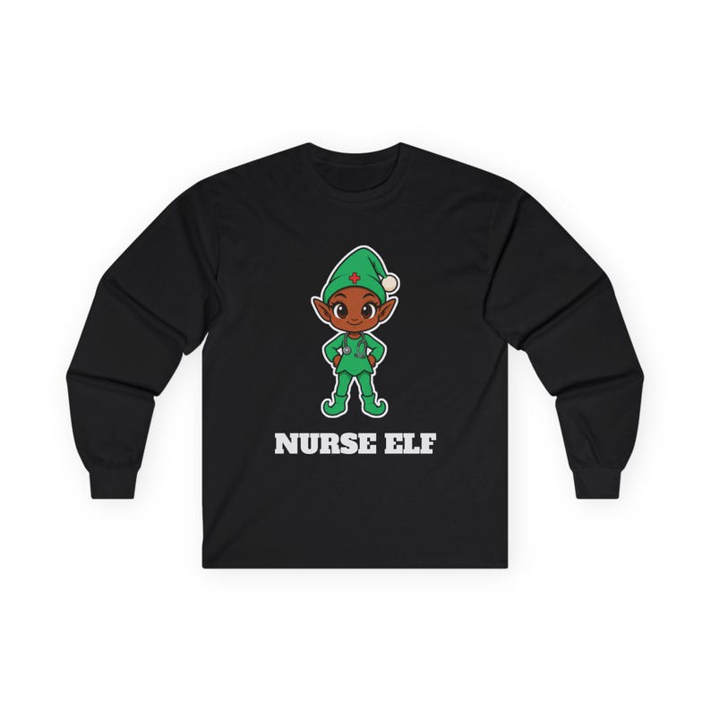 Nurse Elf Christmas Shirt, Cute Nurse Holiday Tee, Nurse Gift, Stethoscope Elf Top image 2