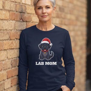 Lab Mom Christmas Shirt, Black Lab Santa Hat Tee, Lab Mom Gift, Lab Lover Top image 8