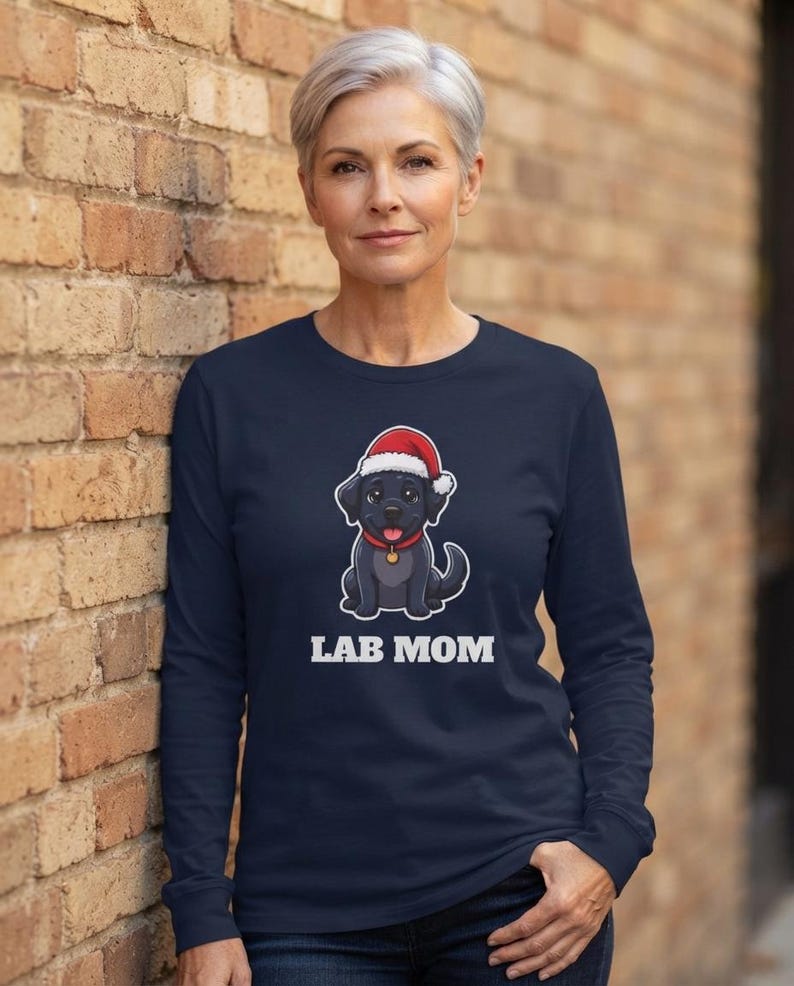 Lab Mom Christmas Shirt, Black Lab Santa Hat Tee, Lab Mom Gift, Lab Lover Top image 8