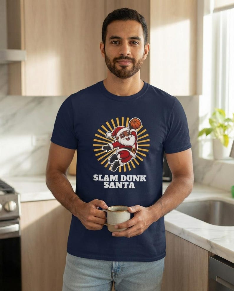 Slam Dunk Santa Christmas Shirt, Retro Basketball Santa Tee, Xmas Gift for Hoops Fans image 6
