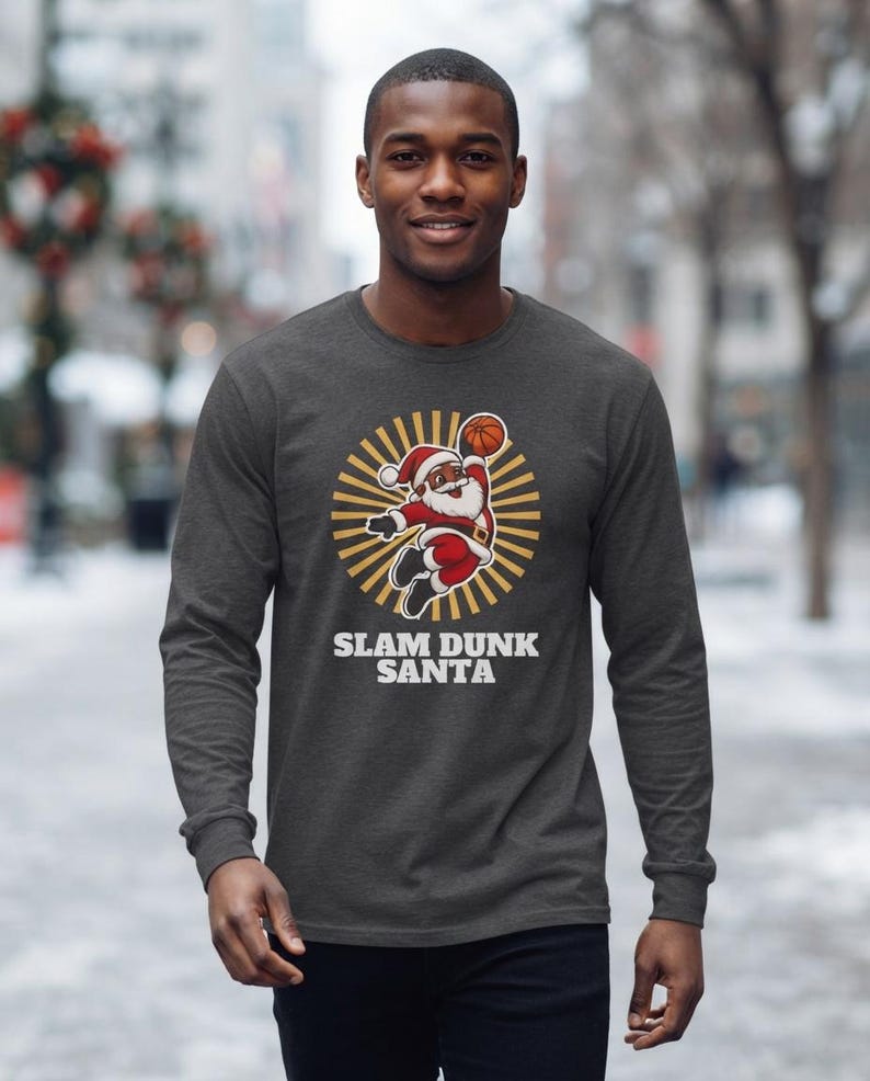 Slam Dunk Santa Christmas Shirt, Retro Basketball Santa Tee, Xmas Gift for Hoops Fans image 9
