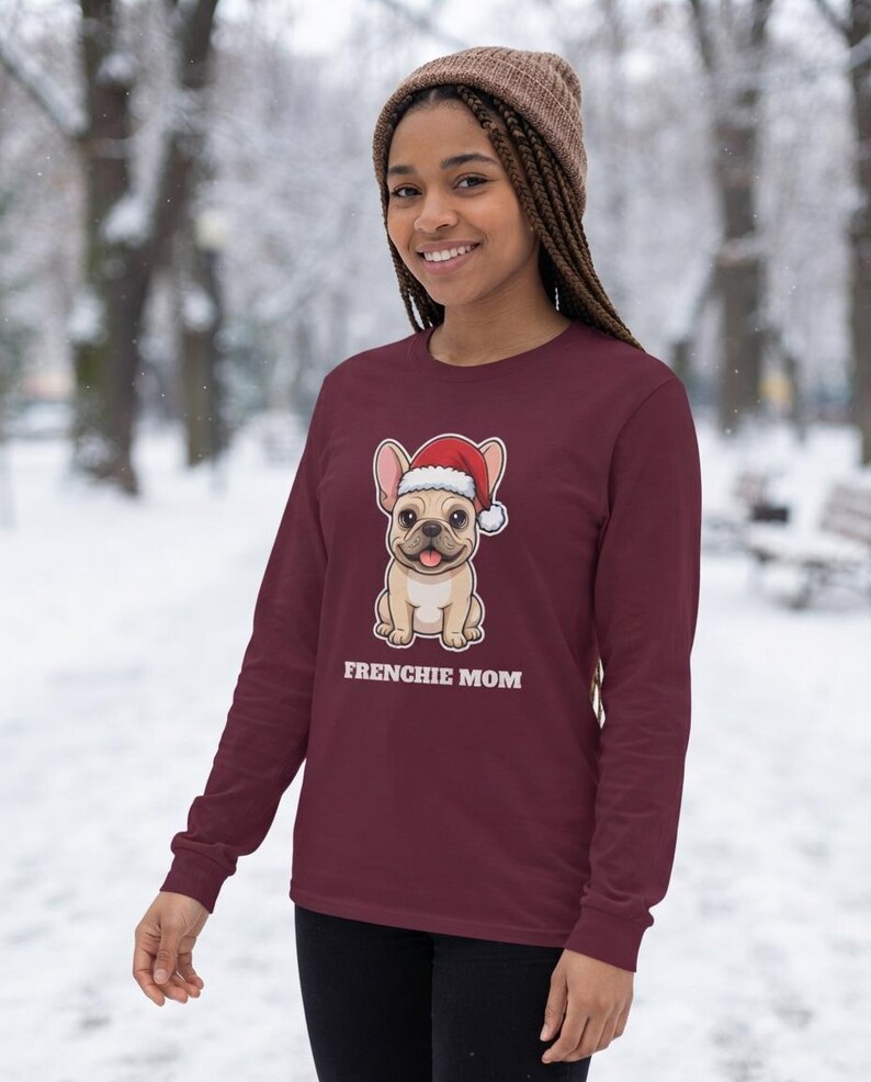 Camiseta navideña para mamás de bulldog francés, camiseta de Papá Noel para bulldog francés, regalo para mamás de bulldog francés, camiseta para amantes de los bulldogs franceses imagen 8