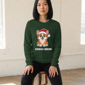 Corgi Mom Christmas Shirt, Corgi Santa Hat Tee, Corgi Mom Gift, Corgi Lover Top zdjęcie 9