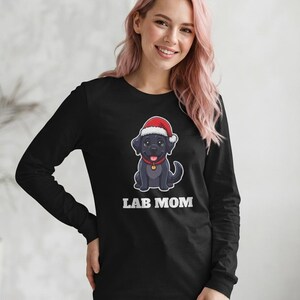 Lab Mom Christmas Shirt, Black Lab Santa Hat Tee, Lab Mom Gift, Lab Lover Top image 7