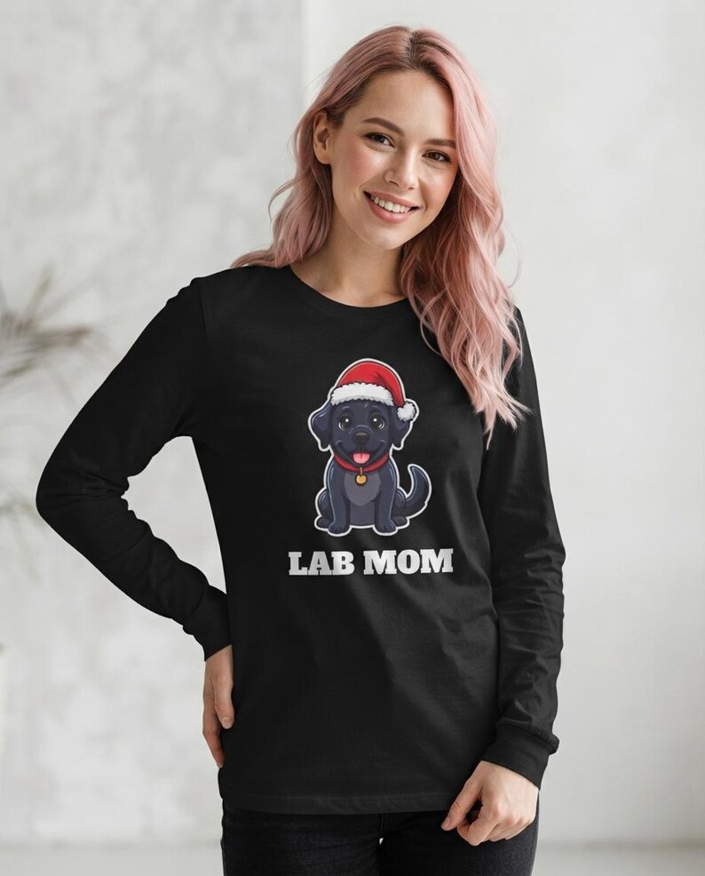 Lab Mom Christmas Shirt, Black Lab Santa Hat Tee, Lab Mom Gift, Lab Lover Top image 7