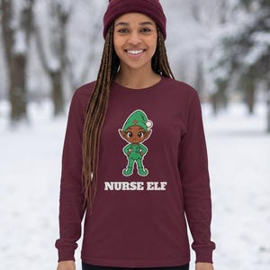 Nurse Elf Christmas Shirt, Cute Nurse Holiday Tee, Nurse Gift, Stethoscope Elf Top image 8