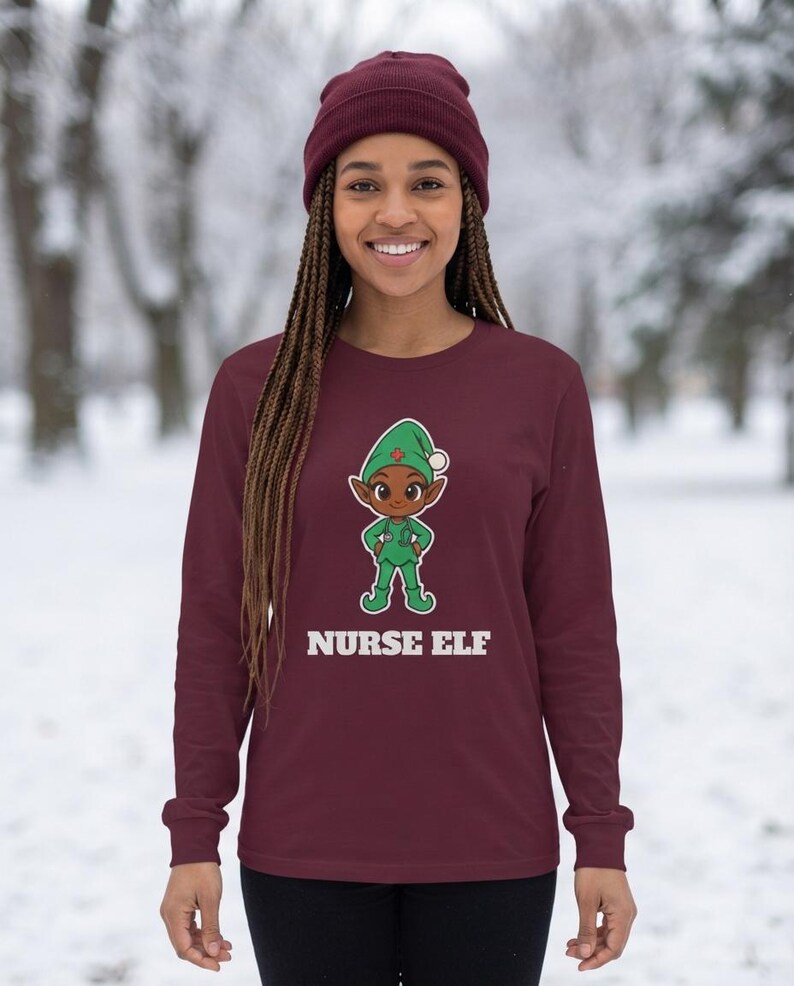 Nurse Elf Christmas Shirt, Cute Nurse Holiday Tee, Nurse Gift, Stethoscope Elf Top image 8
