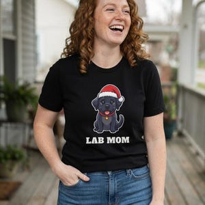 Lab Mom Christmas Shirt, Black Lab Santa Hat Tee, Lab Mom Gift, Lab Lover Top image 3
