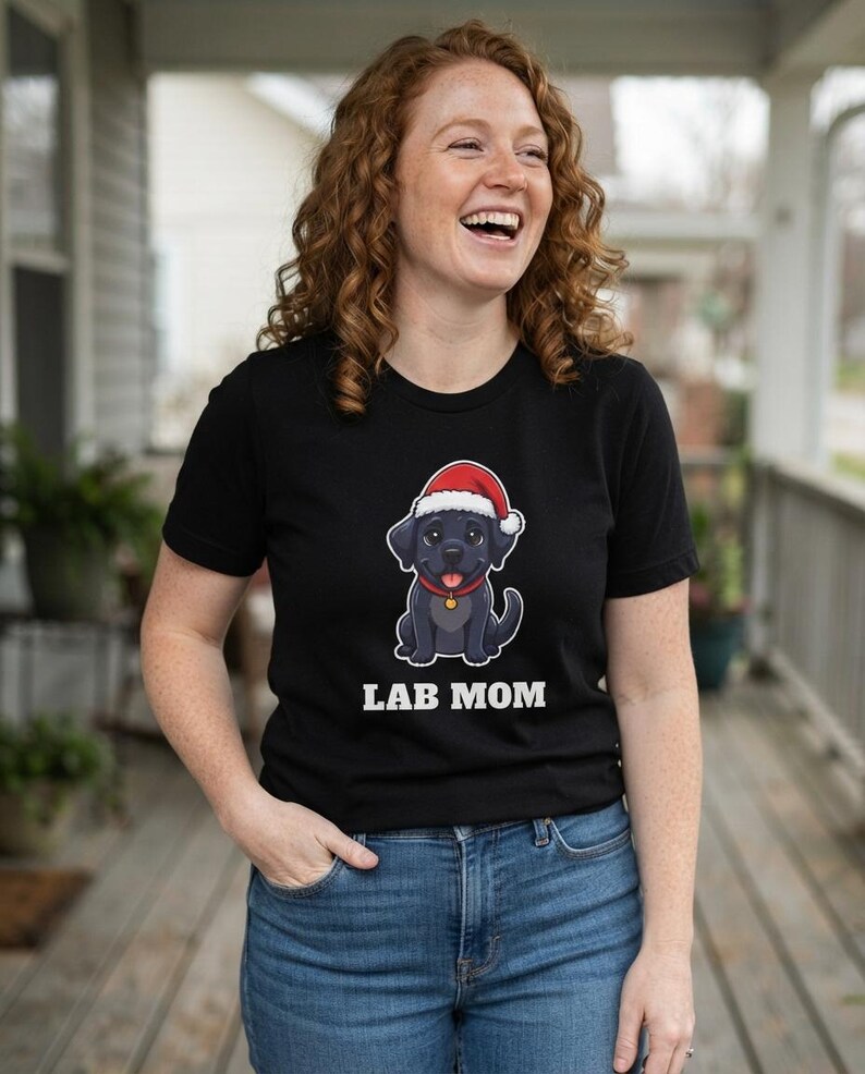 Lab Mom Christmas Shirt, Black Lab Santa Hat Tee, Lab Mom Gift, Lab Lover Top image 3